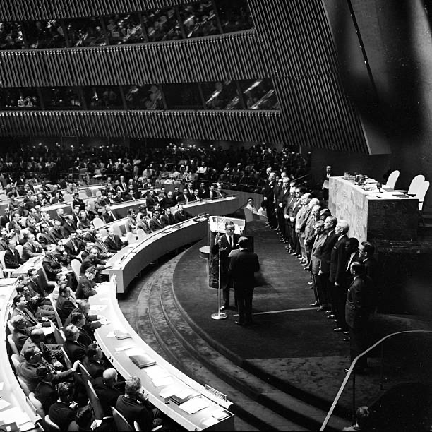U Thant is sworn in as acting United Nations secretary general in the General Assembly hall by Assembly President Mongi Slim…